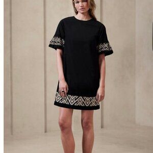 Banana Republic Factory Black Embroidered Puff Sleeve Mini Dress Size XLG
